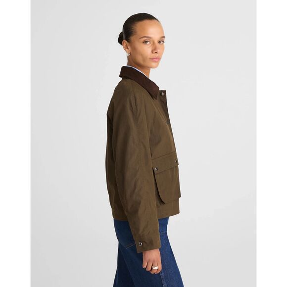 Madewell Waxed Cotton Barn Jacket Corduroy Collar Utility Coat Olive XL NWT - Picture 4 of 16